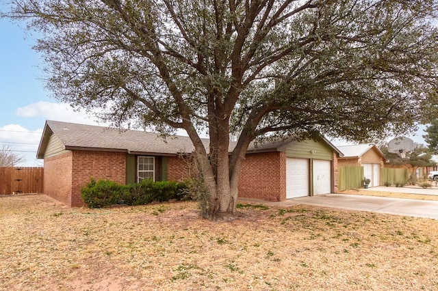 single story home featuring brick siding and fence