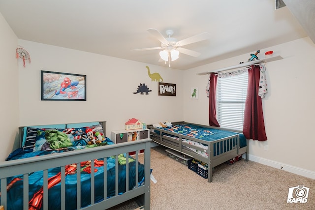 bedroom with carpet and ceiling fan