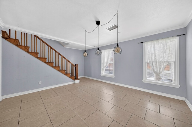 2502 W Cuthbert Ave, Midland, TX 79701 - tiled empty room featuring stairway and ornamental molding