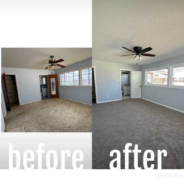 interior space featuring ceiling fan and a textured ceiling