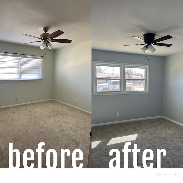 spare room with ceiling fan, carpet floors, and a healthy amount of sunlight