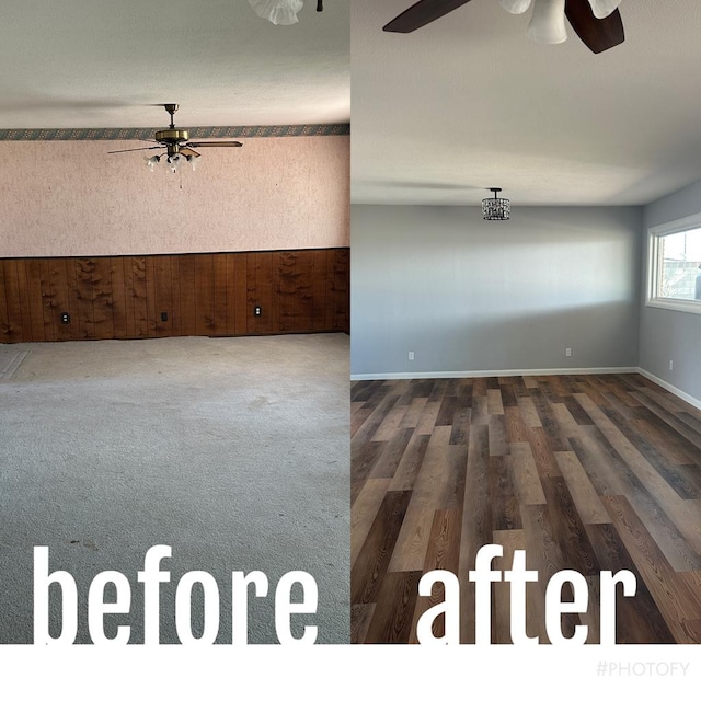 empty room featuring ceiling fan and wood-type flooring