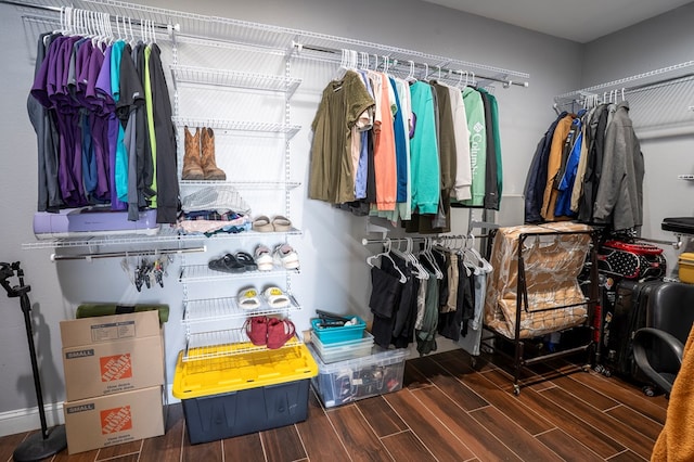 walk in closet featuring wood tiled floor