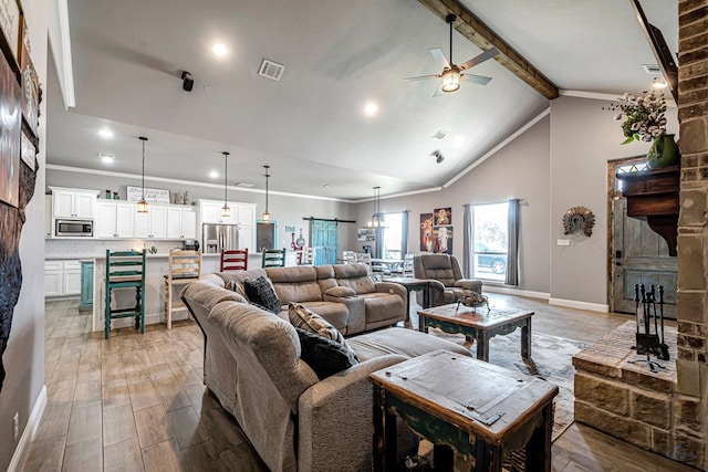 6811 W County Rd 41, Midland, TX 79707 - living area featuring ceiling fan, light wood-style floors, recessed lighting, ornamental molding, and baseboards