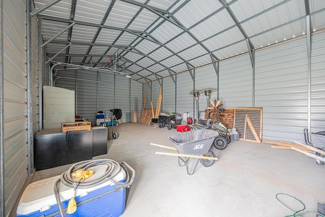 garage with metal wall