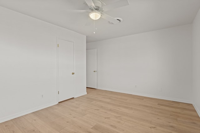 unfurnished room featuring light wood-type flooring and ceiling fan