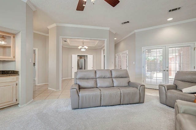 1608 Castleford Rd, Midland, TX 79705 - living room featuring light tile patterned floors, a ceiling fan, and visible vents