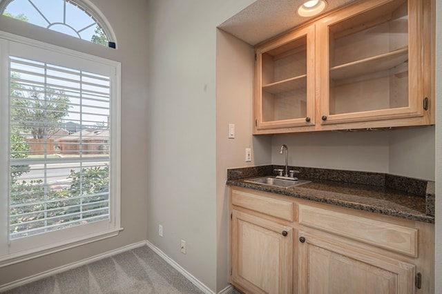 1608 Castleford Rd, Midland, TX 79705 - bar featuring indoor wet bar, baseboards, carpet floors, and a sink
