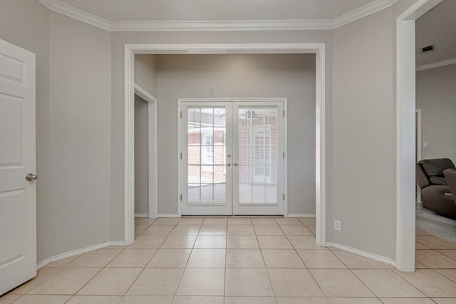 1608 Castleford Rd, Midland, TX 79705 - entryway with crown molding, french doors, and light tile patterned flooring