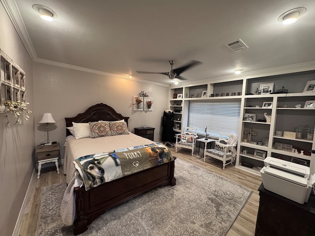 3212 Fannin Ave, Midland, TX 79705 - bedroom featuring ornamental molding, wood finished floors, and a ceiling fan