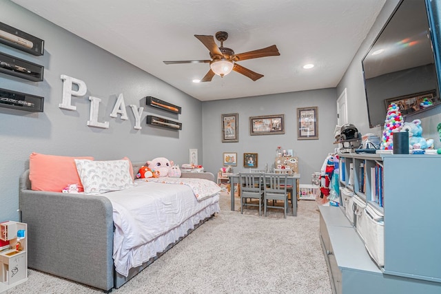 4100 Skyline Dr, Midland, TX 79707 - bedroom featuring carpet, recessed lighting, and a ceiling fan