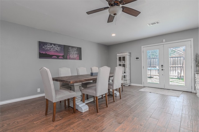4100 Skyline Dr, Midland, TX 79707 - dining space featuring french doors, wood finished floors, a ceiling fan, and recessed lighting