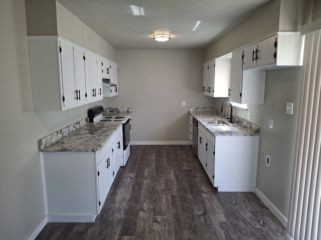4011 Houston Ave, Snyder, TX 79549 - kitchen with dishwasher, dark wood-style flooring, baseboards, and electric stove