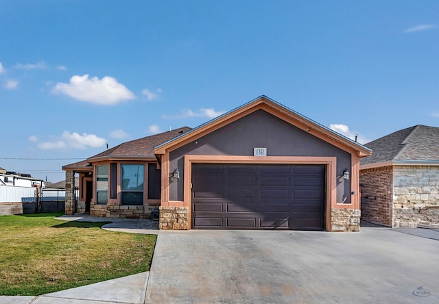 1321 Pine Ave, Midland, TX 79705 - single story home featuring stone siding, driveway, and a garage