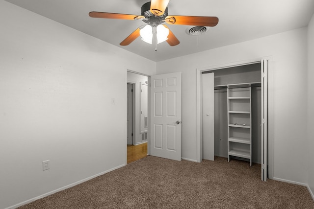 2826 Beechwood St, Odessa, TX 79761 - unfurnished bedroom featuring carpet flooring, baseboards, a ceiling fan, and a closet