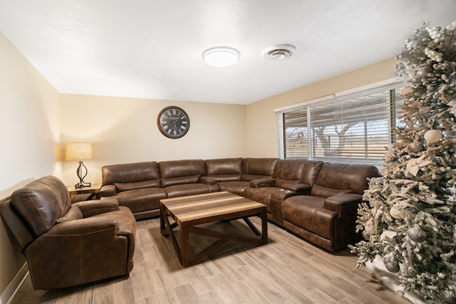 living room with light hardwood / wood-style floors