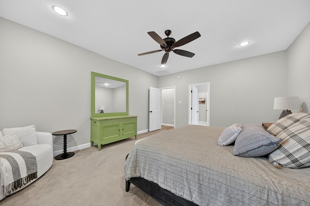 6113 Turtle Creek Rd, Midland, TX 79707 - bedroom featuring light colored carpet, ceiling fan, and recessed lighting