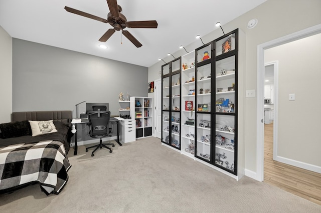 6113 Turtle Creek Rd, Midland, TX 79707 - bedroom with carpet flooring, an office area, a ceiling fan, and recessed lighting