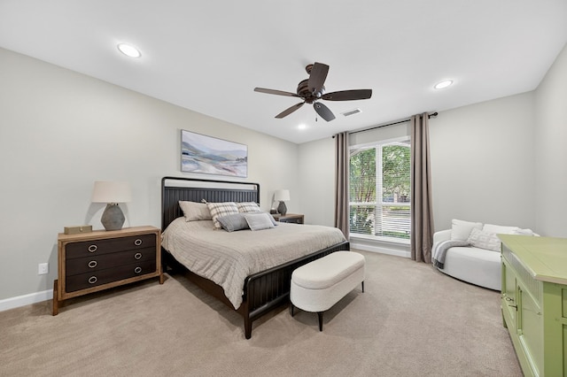 6113 Turtle Creek Rd, Midland, TX 79707 - bedroom featuring light colored carpet, recessed lighting, and ceiling fan