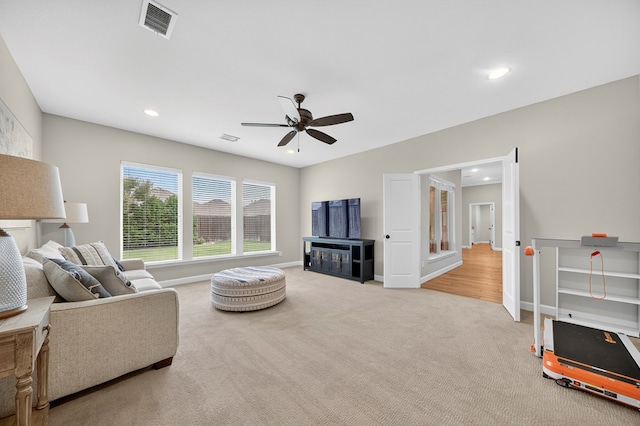 6113 Turtle Creek Rd, Midland, TX 79707 - carpeted living area with ceiling fan and recessed lighting