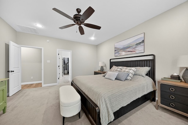 6113 Turtle Creek Rd, Midland, TX 79707 - bedroom with light colored carpet, a ceiling fan, and recessed lighting