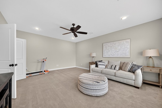 6113 Turtle Creek Rd, Midland, TX 79707 - carpeted living area with ceiling fan and recessed lighting
