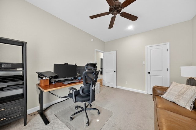 6113 Turtle Creek Rd, Midland, TX 79707 - home office featuring a ceiling fan and light carpet