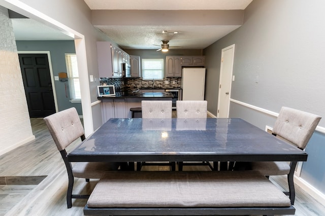 10905 E County Rd 107, Midland, TX 79706 - dining space with light wood-style floors, ceiling fan, and baseboards