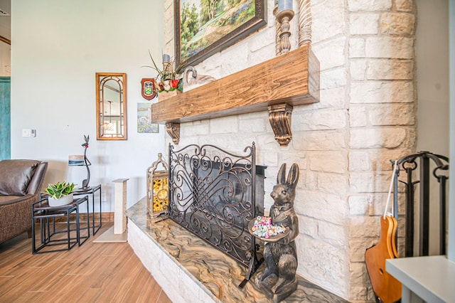 interior details with a fireplace