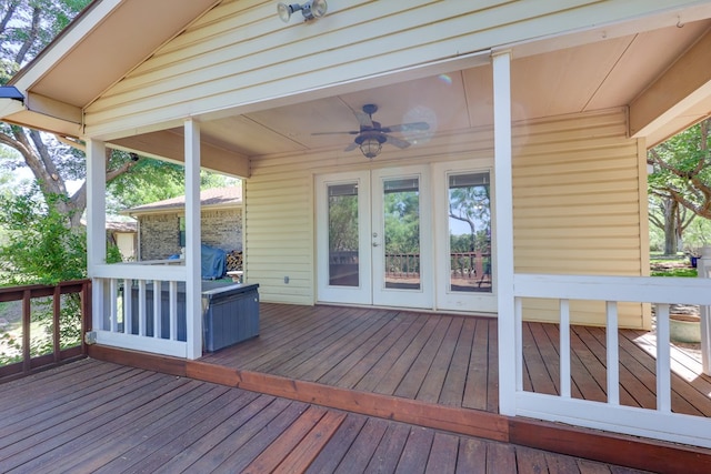 2100 Edgemere Rd, Big Spring, TX 79720 - wooden deck featuring ceiling fan and french doors