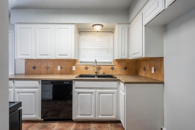 kitchen with white cabinetry, sink, decorative backsplash, and dishwasher