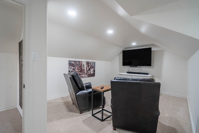 2223 S 2nd Pl, Lamesa, TX 79331 - home theater with baseboards, lofted ceiling, light colored carpet, and recessed lighting