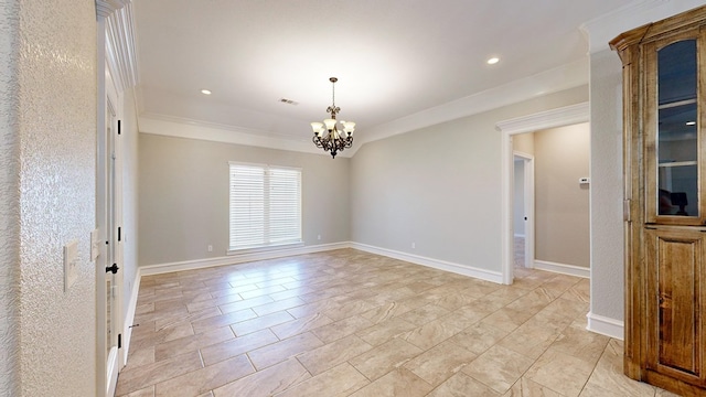 2894 SE 5001, Andrews, TX 79714 - unfurnished room featuring a chandelier, crown molding, recessed lighting, and baseboards