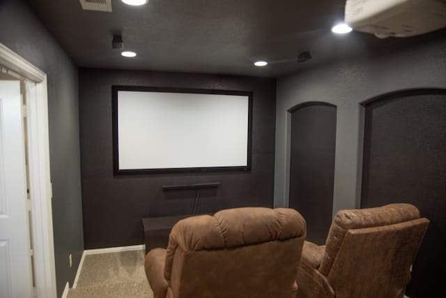 home theater featuring carpet floors