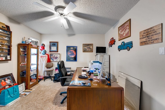 5500 Heartland Ct, Midland, TX 79707 - carpeted home office with a textured ceiling and ceiling fan