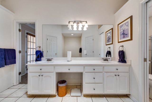 5500 Heartland Ct, Midland, TX 79707 - full bathroom featuring double vanity, tile patterned flooring, and ornamental molding