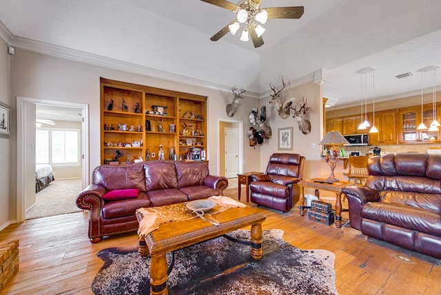 5500 Heartland Ct, Midland, TX 79707 - living area featuring ceiling fan, light wood-type flooring, and crown molding