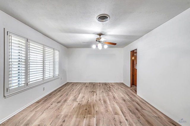 2310 W Shandon Ave, Midland, TX 79705 - unfurnished room with light wood finished floors, ceiling fan, baseboards, and a textured ceiling