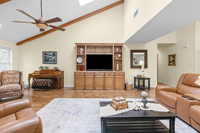 6413 Piedmont Dr, Odessa, TX 79762 - living area featuring ceiling fan, light wood-style floors, and high vaulted ceiling