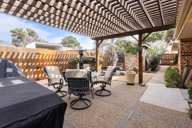 6413 Piedmont Dr, Odessa, TX 79762 - fenced backyard featuring outdoor dining area, a patio, and a pergola