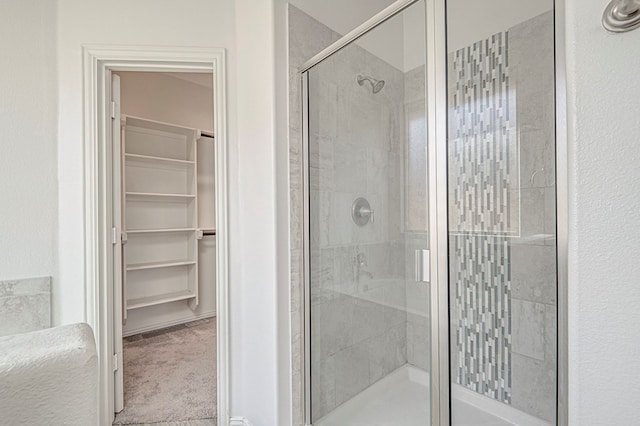 bathroom featuring a shower with shower door