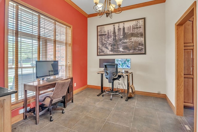 1 Kiowa Cir, Big Spring, TX 79720 - office space with a chandelier, crown molding, and tile patterned floors