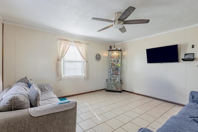 1304 Lynn Ave, Midland, TX 79705 - sitting room featuring ceiling fan, crown molding, light tile patterned flooring, and baseboards