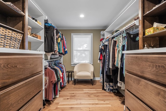 spacious closet with light hardwood / wood-style floors