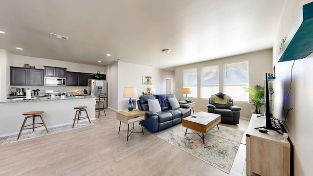 living room with light wood-type flooring