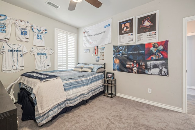 2900 S County Rd 1092, Midland, TX 79706 - carpeted bedroom featuring ceiling fan, baseboards, and visible vents