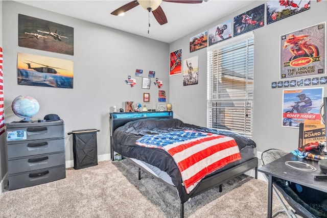 bedroom with carpet and ceiling fan