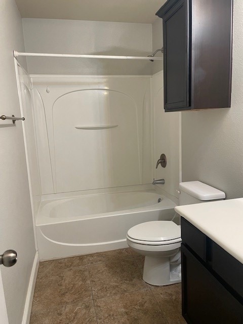 full bathroom with toilet, washtub / shower combination, and vanity