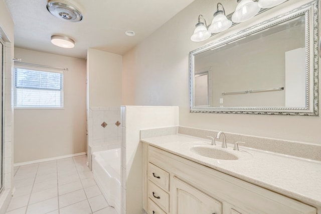 2601 Dengar Ave W, Midland, TX 79705 - full bath featuring vanity, a garden tub, tile patterned floors, baseboards, and a shower