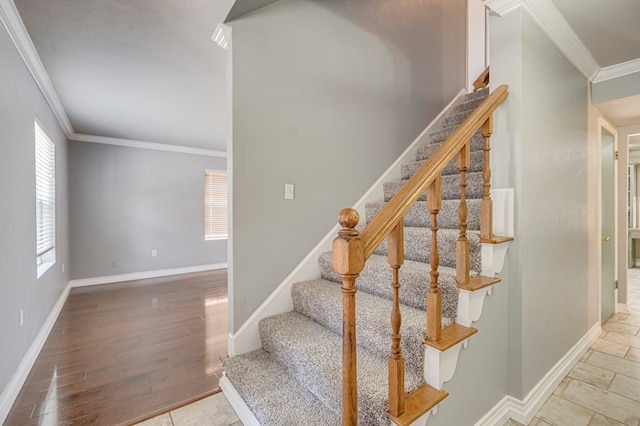 2601 Dengar Ave W, Midland, TX 79705 - stairway featuring ornamental molding, baseboards, and wood finished floors